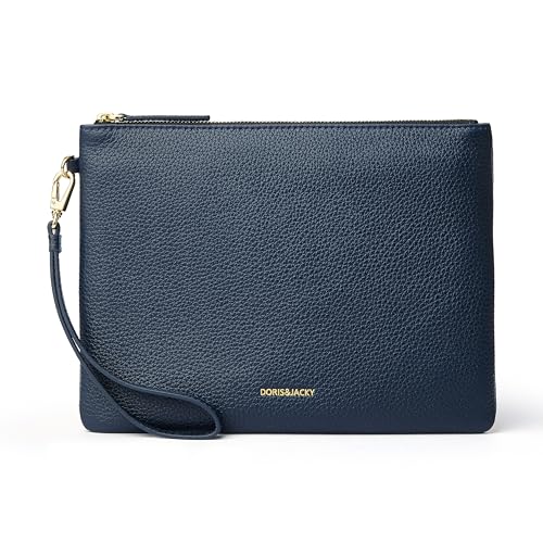Image of DORIS&JACKY Women Leather Clutch Purse and Phone Wallet with Wristlet Strap | Soft Designer Evening Party Bag, Thin Slim RFID Blocking Cellphone Pouch Case, Formal Casual Handheld Premium Little Purse