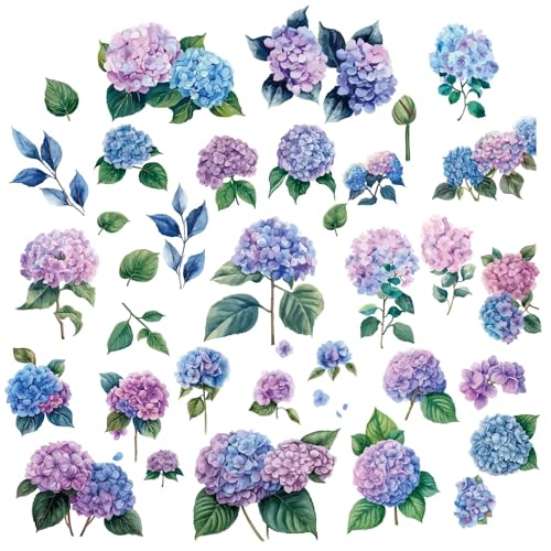 CRASPIRE 8 Sheets Hydrangea Window Clings Summer Blue Purple Flower Window Stickers Decorative Waterproof PVC Adhesive Glass Window Decals to Prevent Birds Strikes for Sliding Glass Doors Home Decor