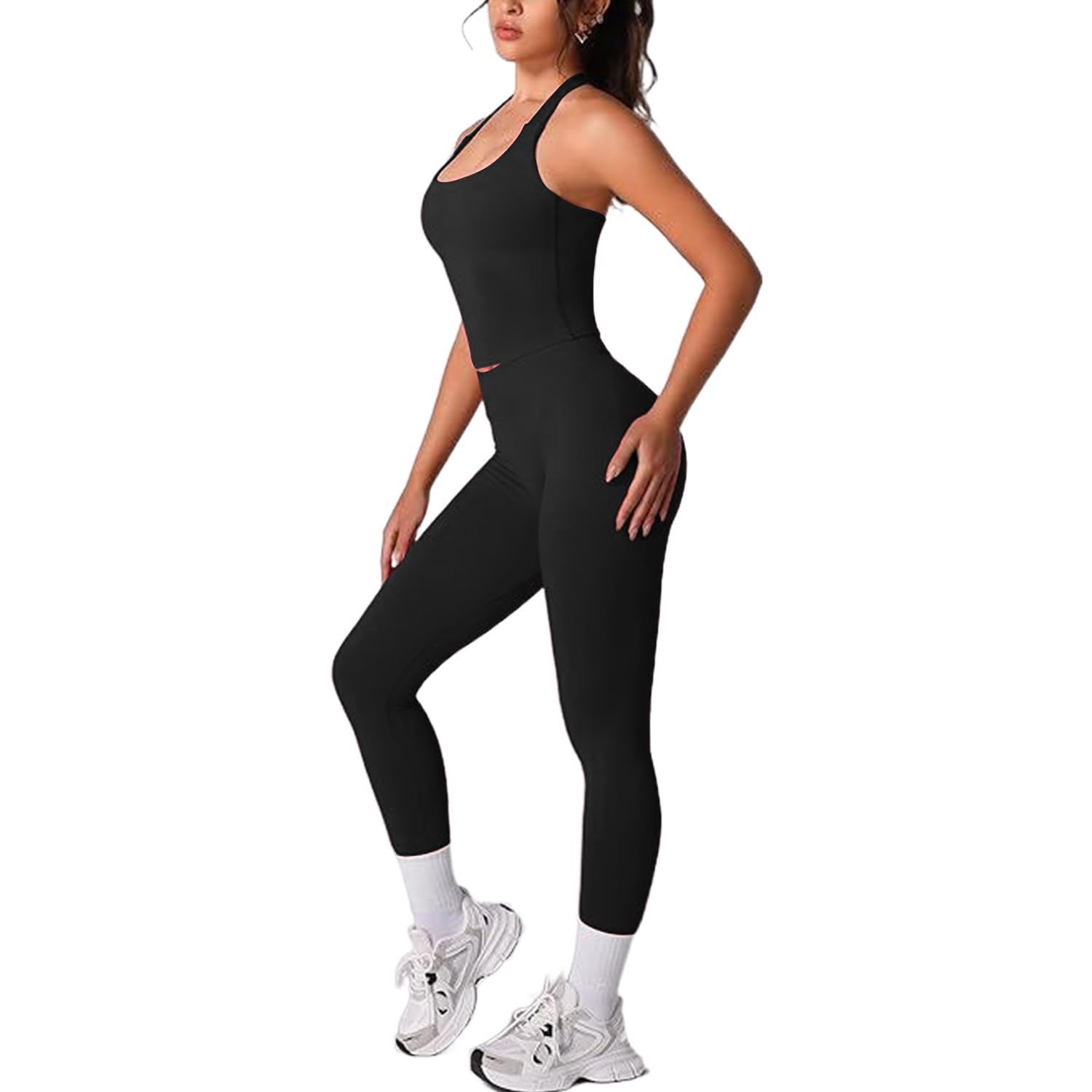 JN JANPRINT Set da palestra da donna, 2 pezzi, reggiseni sportivi con schiena scoperta, allacciatura al collo, leggings nascosti, per yoga, allenamento, tute