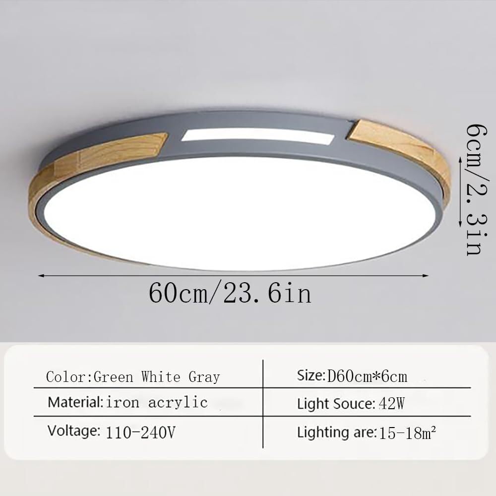 Plafoniera a LED Semi-Incasso 42W in Legno, Moderna, Rotonda, 60 cm, Ideale per corridoio, Cucina, Camera da Letto (Verde 60 cm)