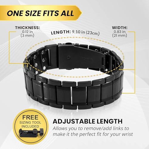 MagnetRX® 3X Strength Titanium Magnetic Bracelet – Magnetic Bracelets for Men – Premium Fold-Over Clasp and Adjustable Length with Sizing Tool (Black) - Image 6
