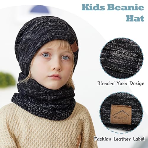 Image of Kids Winter Beanie Hats 3 Packs, Warm Skull Cap Cozy Fleece Lined for Boys Girls 4-15Y Slouchy Beanie Windproof Knitted Hat