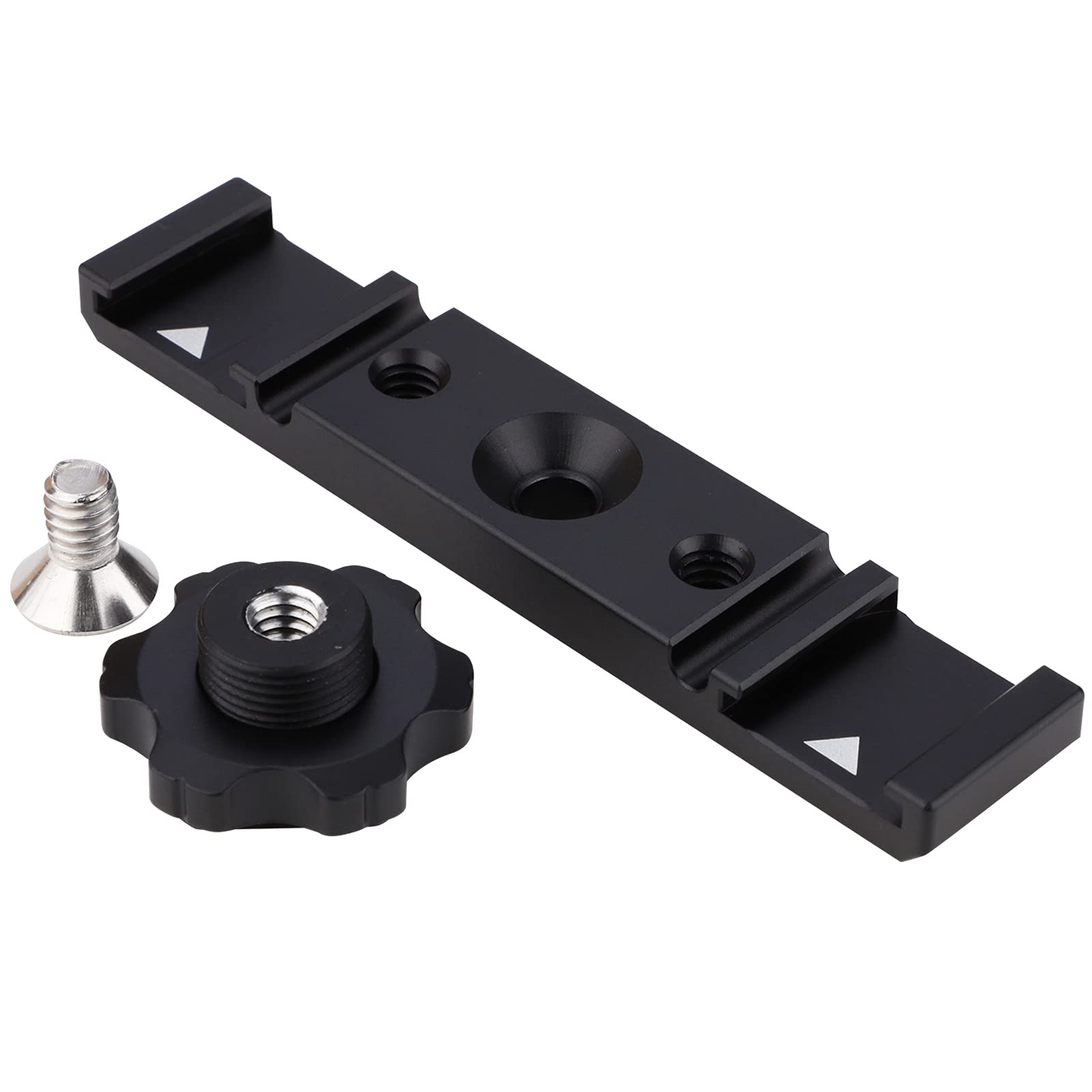 Doppelter Blitzschuh-Halter, Dual-Blitzschuh-Verlängerungsleiste, doppelter Kaltschuh-Adapter, Kabelschlitz-Bajonett-/1/4-Gewinde-Löcher für Mikrofon, Kamera, Reflektor-Panel, Teleprompte Monitor