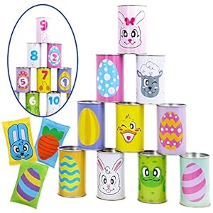 JOYIN 13 Stks Pasen Carnaval Zitzak Toss Knockdown Can Game Set voor Kinderen & Volwassenen Vakantie Outdoor Yard…