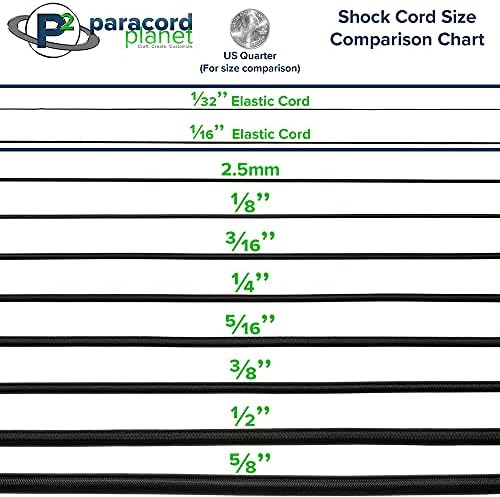 Paracord Planet Bungee Nylon Shock Cord 2.5mm 1/32", 1/16", 3/16", 5/16", 1/8”, 3/8", 5/8", 1/4", 1/2 inch Crafting Stretch String 10 25 50 & 100 Foot Lengths Made in USA