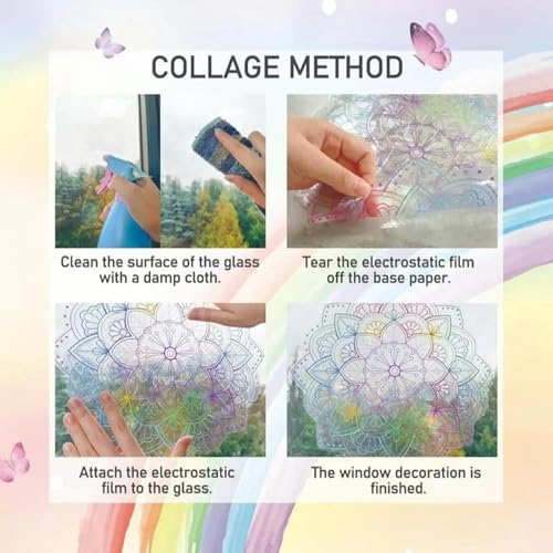 Film anti-UV pour vitre occultant et électrostatique motif vitrail floral - 7