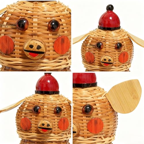 “Tiny Guardian” Miniature Bamboo Sculpture – HandwovenPig Figure, Traditional Coiled Weaving Art, Collectible Folk Art Decor (5.91, Piglet)