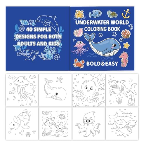 Uhngw Libro da colorare per bambini sugli animali marini, Libro da colorare sugli animali sottomarini - Libro di pittura per animali adulti | Simpatici libri da colorare con animali e piante