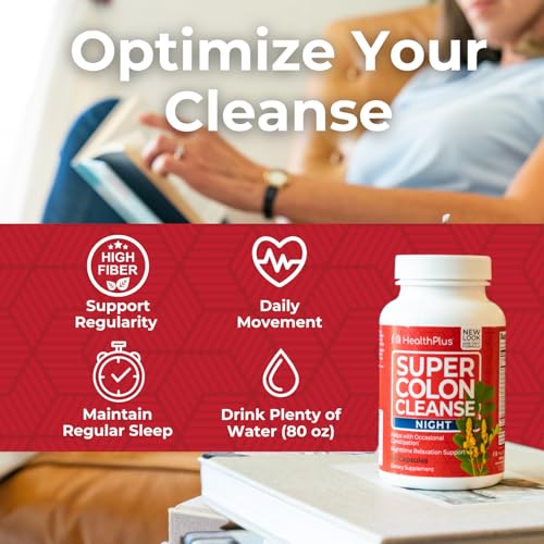 Health Plus Super Colon Cleanse Night Formula Digestive Support | Constipation Relief to Reduce Bloating with Probiotics and Valerian Root for Sleep | More than 1 Cleanse, 60 Capsules - Image 6
