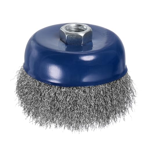 Image of Wire Cup Brush for Rotary Tool - [4 Inch] Coarse Crimped for Paint Stripping Cleaning Rust Light Duty Conditioning, 5 /8 Inch-11 Threaded Arbor, Red