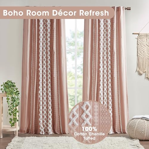 Image of INK+IVY Boho Curtain for Bedroom SINGLE PANEL Window Curtain for Living Room, 100% Cotton Tufted Chenille Stripe Modern Farmhouse Curtain Window Drape for Bedroom, Imani 50 inch x 84 inch Dusty Pink