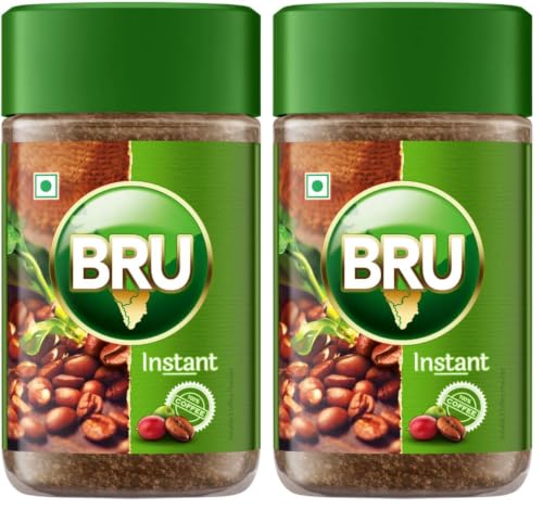 Image of Bru Instant with Freshly Roasted Coffee Beans | Authentic Taste from South Indian Plantations | 100% Coffee, 50 grams Jar (Pack of 2)