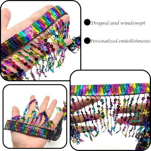 Pailletten Fransen Besatz 4.5 Meter Langer (x16cm Durchmesser) Pailletten Quaste Tanzfransen Fransenborte Dekoband Bling Fransen Trim Dekoration für Kostüme Kleidung Basteln Handwerk (Farblich A)