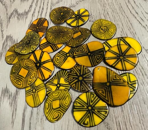 Tagua Slices Tagua Chips 20 Yellow and Black Pattern Slices | Mix of Yellow Colors Handpainted See Bead Natural Jewelry Making Top Drilled