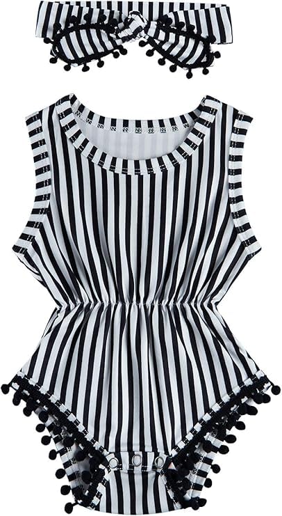 Image of UNICOMIDEA Baby Girls Outfit Newborn Romper Jumpsuits Sleeveless One-Piece Clothes 0-24 Months Bodysuit with Headband