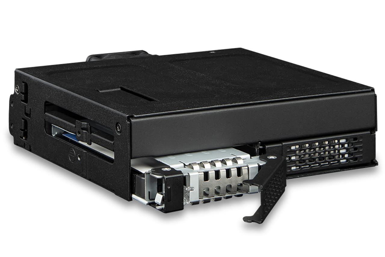 ICY DOCK ToughArmor MB105VP-B, Estante removible metálico 2 x 2,5" SSD NVMe U.2/U.3 SlimSAS (SFF-8654 8i) pinout definido por SFF - 9402 Rev 1.1, PCIe 4.0, para bahía de Unidad de 5,25"