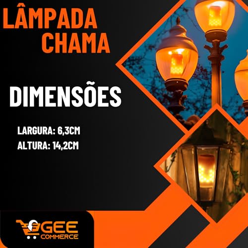 Lâmpada Led Efeito Chama e Fogo 4W E27 1800K 3 Modos Bivolt Abertura 180º Para Decoração, Eventos e