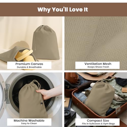 Image of LFH Cotton Rich Shoe Storage Bags with Drawstring, Dustproof Breathable Reusable Organizer, Perfect For Travel, Dorm, Hotel, College, Gym, Easy to Carry, Machine Washable 8 inchx17 inch (Pack of 6) - Chambray
