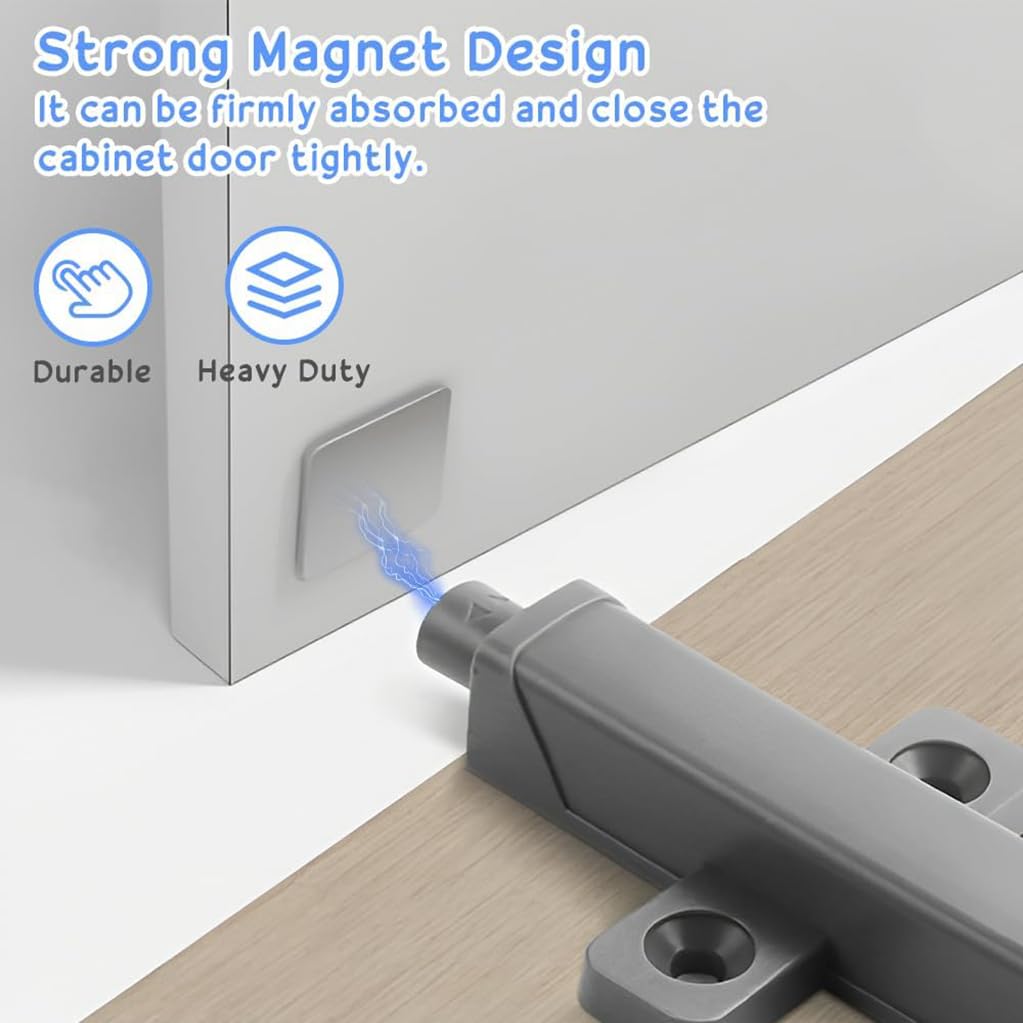 FarDeer Push to Open Door Catch 2 Pack Heavy Duty Push Open Door Latch Powerful 48 N Spring Release Open Catch for Large Wardrobe Closet Grey Door Damper Closure Magnet Press Open - Image 4