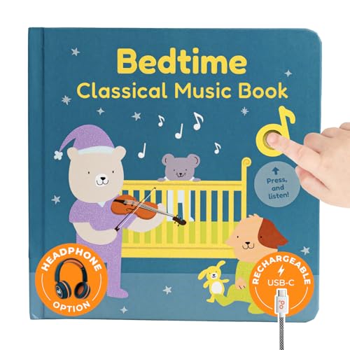 Image of Cali's Books Bedtime Musical Book for Babies and Toddlers 1-3, USB-C Rechargeable, Headphone Jack, 6 Classical and Relaxing Pieces, Sound Book for Sleep & Relaxation
