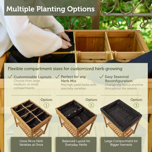 Image of VegTrug Custom Herb Planter, Durable and Rectangular Outdoor Planter, Gray | Herb garden planter, 8 deep pockets, drainage, patio kitchen herbs, compact growing