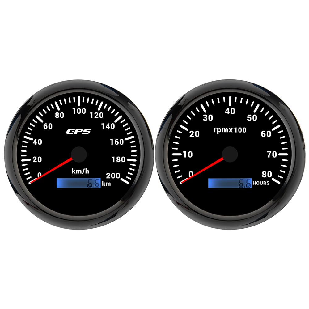 ELING Tachimetro GPS da 110 mm 0-200 km/h con chilometraggio totale con contagiri 0-8000 giri/min con retroilluminazione a 7 colori 12 V 24 Volt