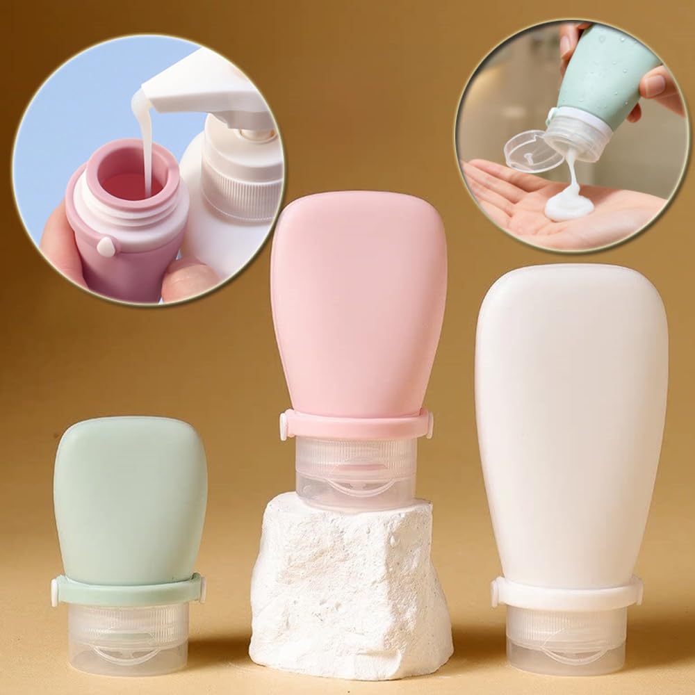 50 botellas de silicona vacías suaves y recargables para cosméticos, tubo de viaje, contenedor portátil a prueba de fugas para champú, loción, contenedor portátil (rosa oscuro, 90 ml)