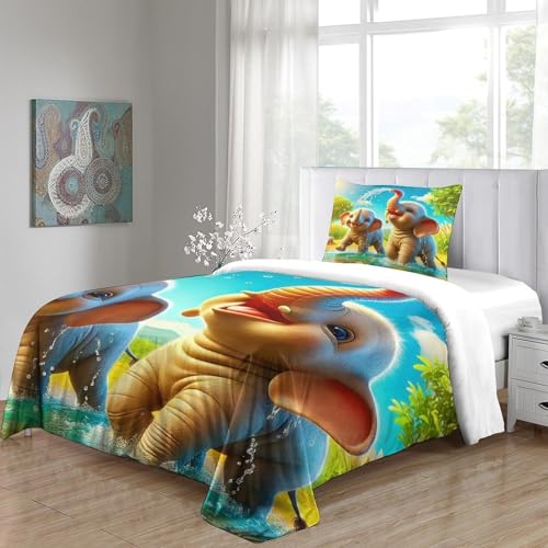 Parure de lit bébé éléphant 135x200cm microfibre douce zippée pour enfants