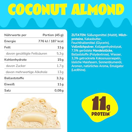 ahead Protein Riegel | Coconut Almond | 14x 45g Extra softer Protein Riegel mit cremigem Kern | Low Carb Eiweißriegel ohne Zuckerzusatz & ohne Palmöl 5