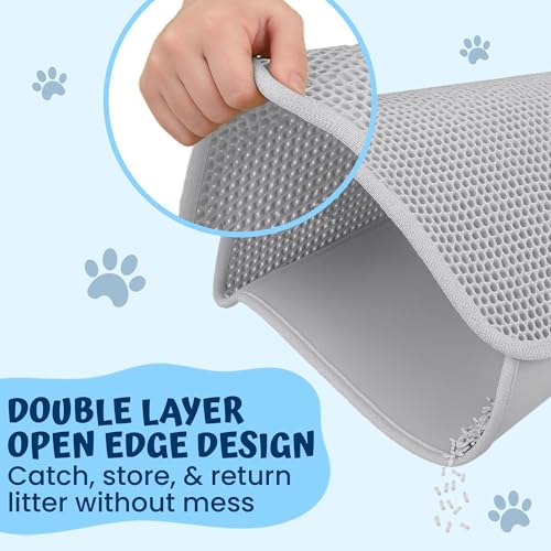 Image of Cat Litter Mat Large - 55x75cm Double Layer Open Edge Design | Waterproof Durable EVA Material | Washable Anti-Slip, Easy to Clean Cat Mat (Grey (Mat Only))