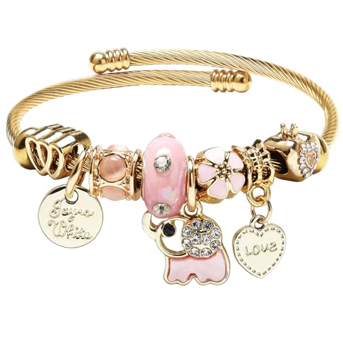 DS Charm Bracelets for girls,exquisite cute cartoon gold friendship bracelets Stainless Steel Bangle with birthday Gift box, Adjustable girls jewelry Suitable for holiday gifts