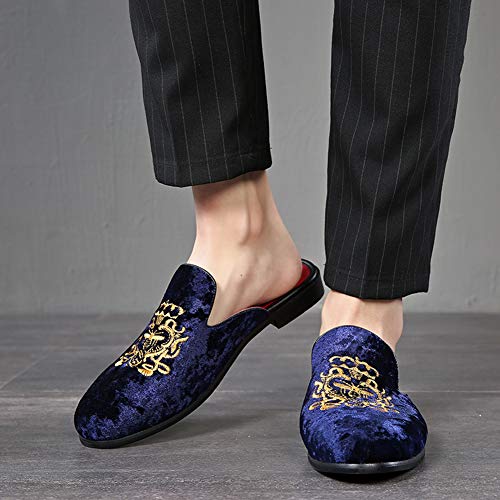 FLQL Men's Leather Scuff Slippers Velvet Slip On Loafers Fashion Backless Mule Clogs Anti-Slip Sandals Slides for Men and Women Designer Size 7-132