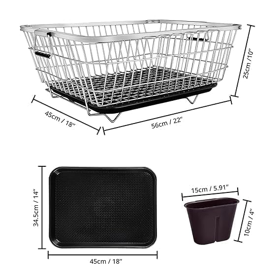 Image of E-COSMOS Stainless Steel Basket for Utensils Dish Drainer Kitchen Organizer | After Wash Utensils Basket /Dish Drying Rack Suitable,Crockery, Plates & Bowl with Spoon Holder (22x16x9 in) (Large)