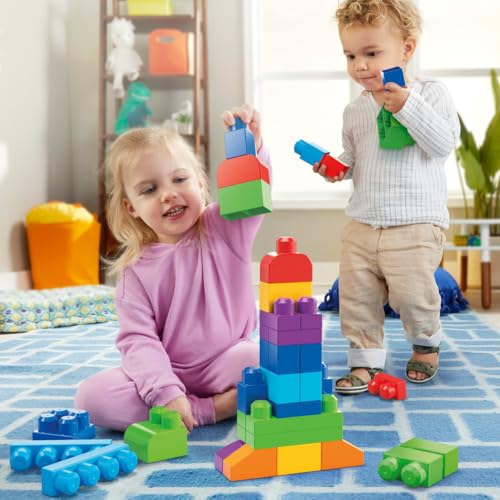 Mega Bloks, Bausteine für Kinder ab 1 Jahr, 60 Bauklötze, mit wiederverwendbarem Aufbewahrungsbeutel, fördert Kreativität und Fantasie, Spielzeug ab 1 Jahr, DCH55