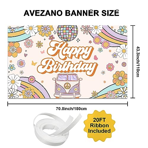 Avezano Groovy Birthday Backdrop Banner Retro Hippie Boho Girl Birthday Party Decorations Daisy Groovy Bday Photography Background Wall Decor (70.8x43.3inch)