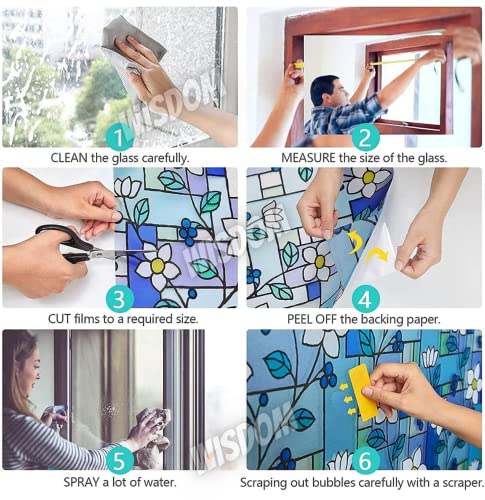 Image of WISDOM 12x96 Flower Frosted Privacy Window Film Decorative Self-Adhesive UV Blocking, Heat Control, Waterproof, Removable Glass for Home, Office & Bathroom