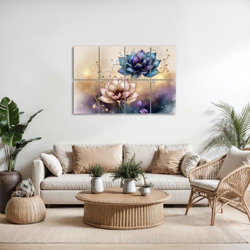 8 Pack Paneles Acústicos Absorbentes de Sonido Florales Abstractos Oro Púrpura para Pared 48"x32" miniatura 5