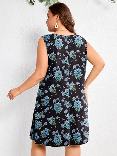 Image of AusLook Plus Size Summer Midi Dress for Women Sleeveless Casual A Line Swing Dress with Pockets Keyhole Neck Beach 1X-5X