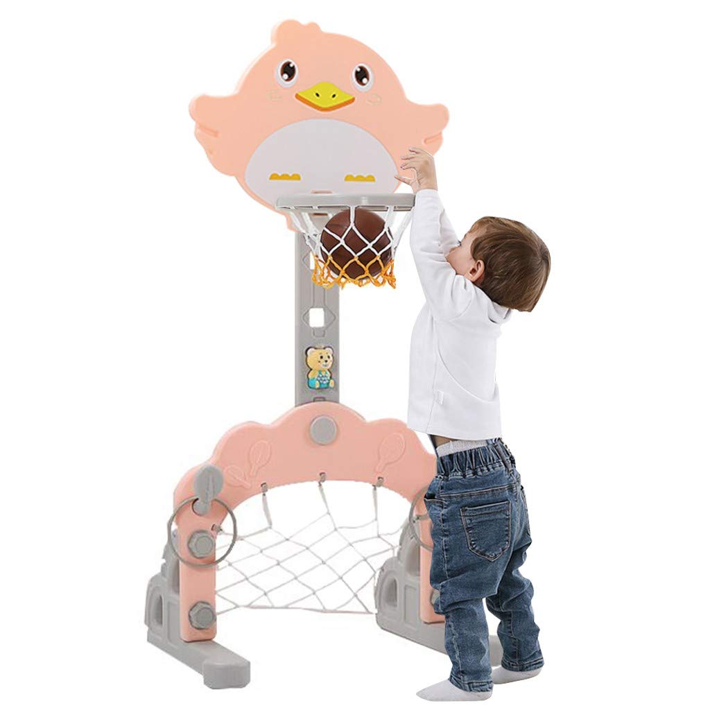 3 in 1 Toddler Sports Center - Adjustable Height Indoor/Outdoor Hoop Set with Basketball, Football, Soccer Goal, Ring Toss