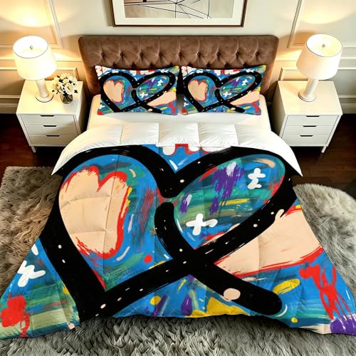 ZZXHG Nórdico de Tamaño Gigante | A Color Graffiti Estampados, Edredón Mullido y Transpirable, Sustituto Edredón de Plumas, con 2 Fundas de Almohada, para Cama de 180 cm_A20304