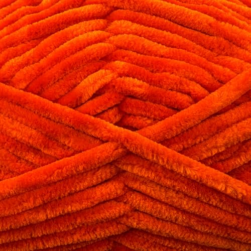 Image of Cuddly Velvet Chenille Yarn, Super Soft Fluffy Bulky for Knitting Crocheting Crafting Blanket Amigurumi, Durable for Shedding, 100 Gram (3.53 Ounces) 109 Yards (100 Meters) (Deep Orange)