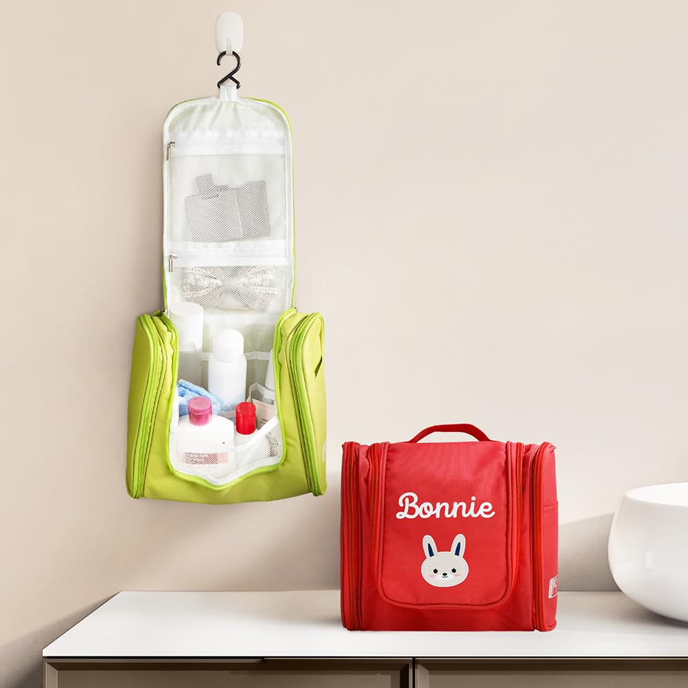 BYFDIY Custom Kids Toiletry Bag with Mirror Small Hanging Personalized Name Animal Patch Travel Toiletry Bag For Boys Girls Travel Gifts for Toiletries For Son Daughter 9.45×4.13×7.87INCH