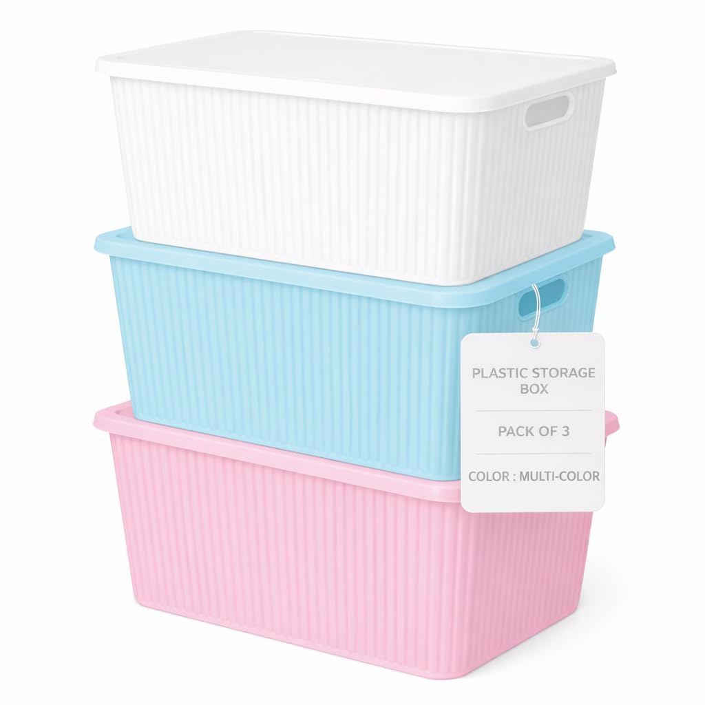 Zuku Plastic Storage Box with Lid – Large Stackable Organizer Storage Box for Clothes, Toys, Kitchen – Big Size Plastic Storage Container Basket for Home, Office, Bathroom