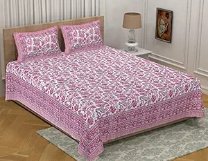 Jyana's 100% Cotton King Size Double Bedsheet with 2 Pillow Covers Super Soft Printed Design Size - 90*108 (Pink)