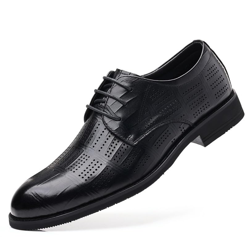 Men's Platform Oxford Shoes Leather Lace-Up Block Heel Business Casual Derby Dress Sneakers Comfortable Shoes