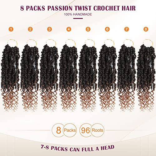 Passion Twist Crochet Hair, Pretwisted Passion Crochet Hair 12 Inch, Passion Twist Crochet Hair 8 Packs Prelooped Passion Twist Hair, Short Pre Looped Crochet Hair for Black Women(1B/30) - Image 5