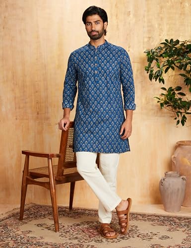 Image of Amazon Brand - Symbol Men's 100% Cotton Everyday Mid Length Casual Kurta - Regular Fit (Available in Plus Sizes)