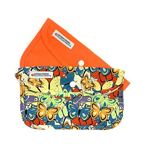 Cussi MaskCase-pack de 2 estuches rectangulares para mascarilla (NARANJA FOSFORITO, MARIPOSA) Cover