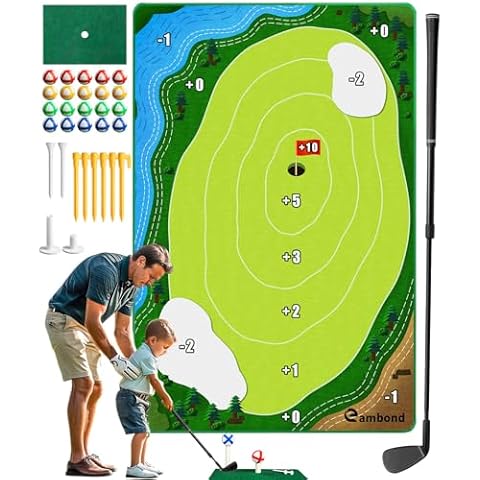 Eambond Battle Golf Chipping Game, Bucket Velcro Golf Simulators for Home & Outdoor, Chip and Stick Yard Game with Practice Mat for Training Accessories Indoor Party Backyard, with Golf Club Cover
