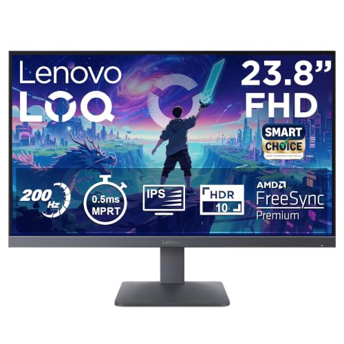Lenovo LOQ 24-10 (Smartchoice) | 23.8" (60.45cm) FHD (1920x1080) IPS 200Hz Gaming Monitor | 0.5ms, HDR10 Compliance, AMD FreeSync, 99% sRGB, 2xHDMI 2.